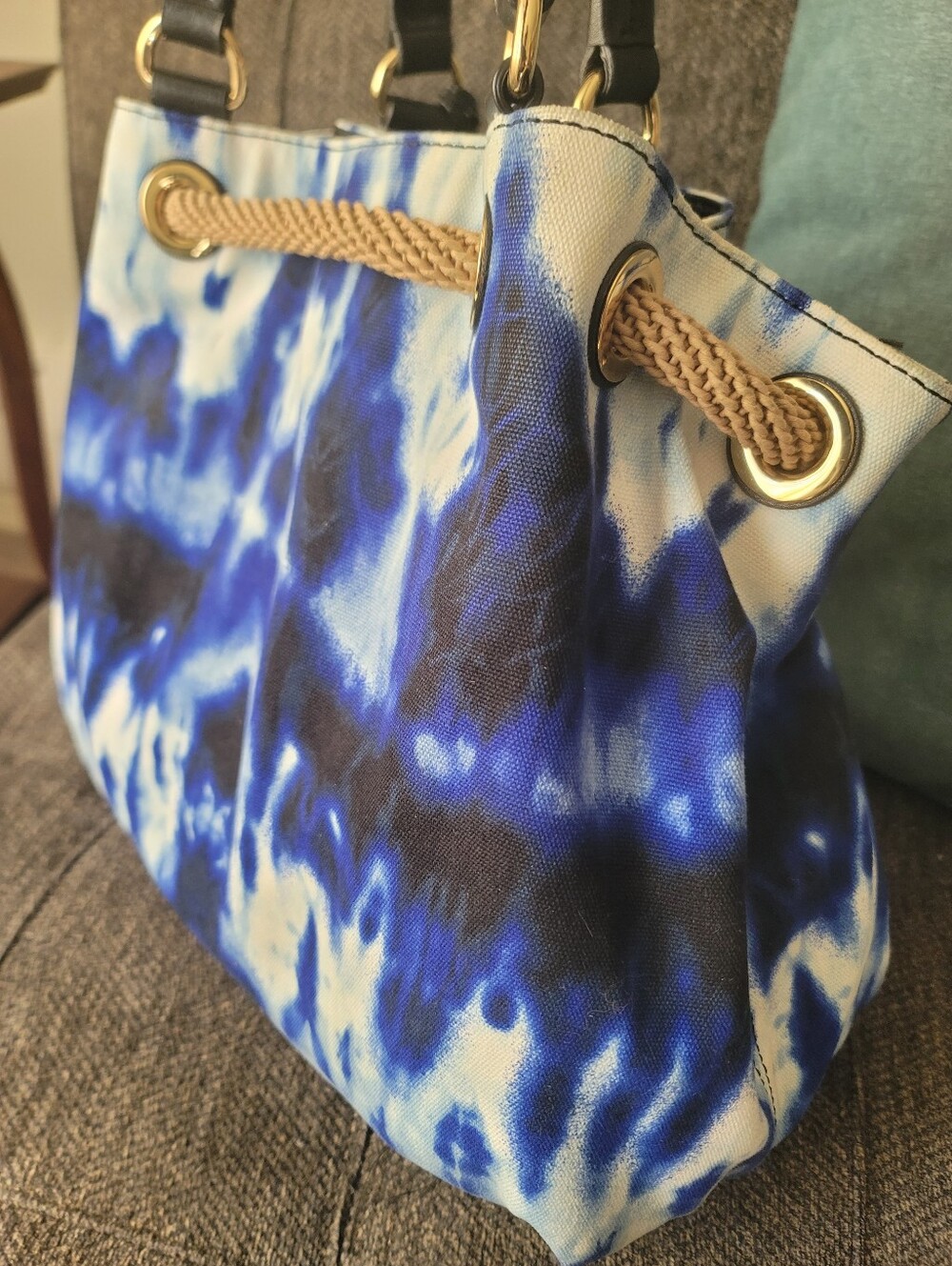 Michael Kors Marina Tie Dye Large Blue Gathered Tote NWT - Picture 15 of 17